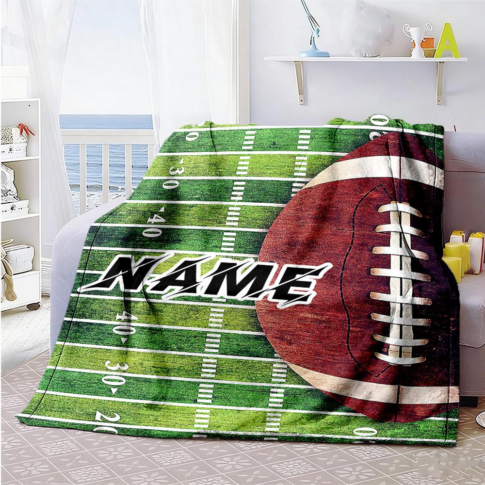 Rugby Field Personalized Name Blanket Lightweight Customizable Blanket Warmthful Decor Versatile for Livingroom Nap Sofa Couch for All Occasions