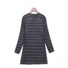 New down jacket women's light, medium and long fashion and thin white duck down button-down round neck warm jacket