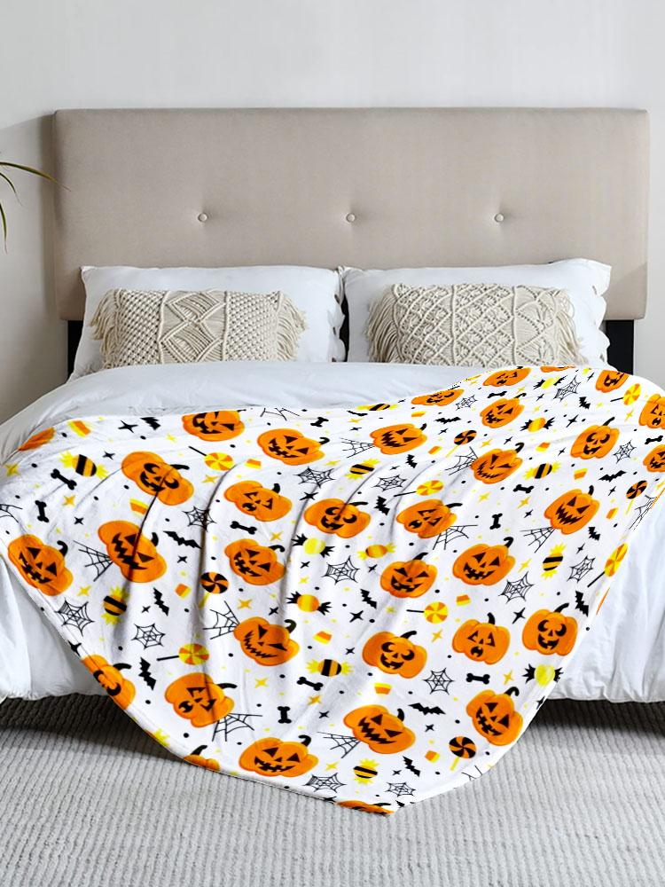 1 Piece Halloween Pumpkin Pattern Flannel Blanket, Suitable for Sofa, Bed, Office, Ideal Gift for Family, Friends, Perfect for H