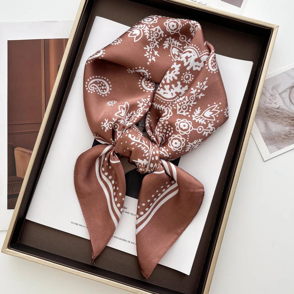 New Elegant Orchid Print Shawl Square Scarf for Women Soft Satin Neckerchief Female Hair Bands Ribbon Headband Bandana