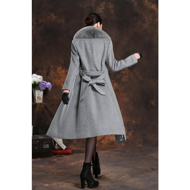 

Осень и зима новый продукт утолщенное шерстяное женское пальто длинное качественное пальто с меховым воротником wish меховой воротник L серый
