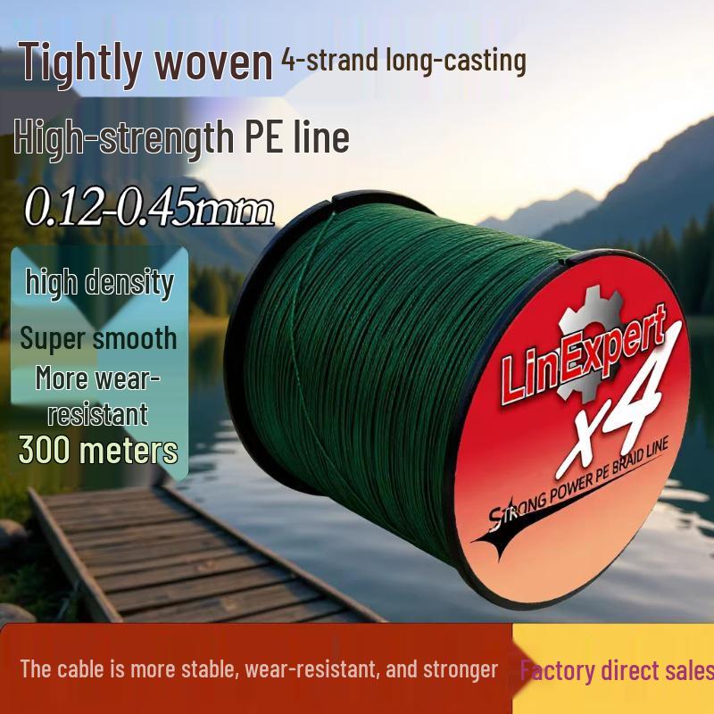 LinExpert 300m High-Strength 4-Strand Braided Dyneema PE Fishing Line – Super Wear-Resistant & Silky Smooth Main Line
