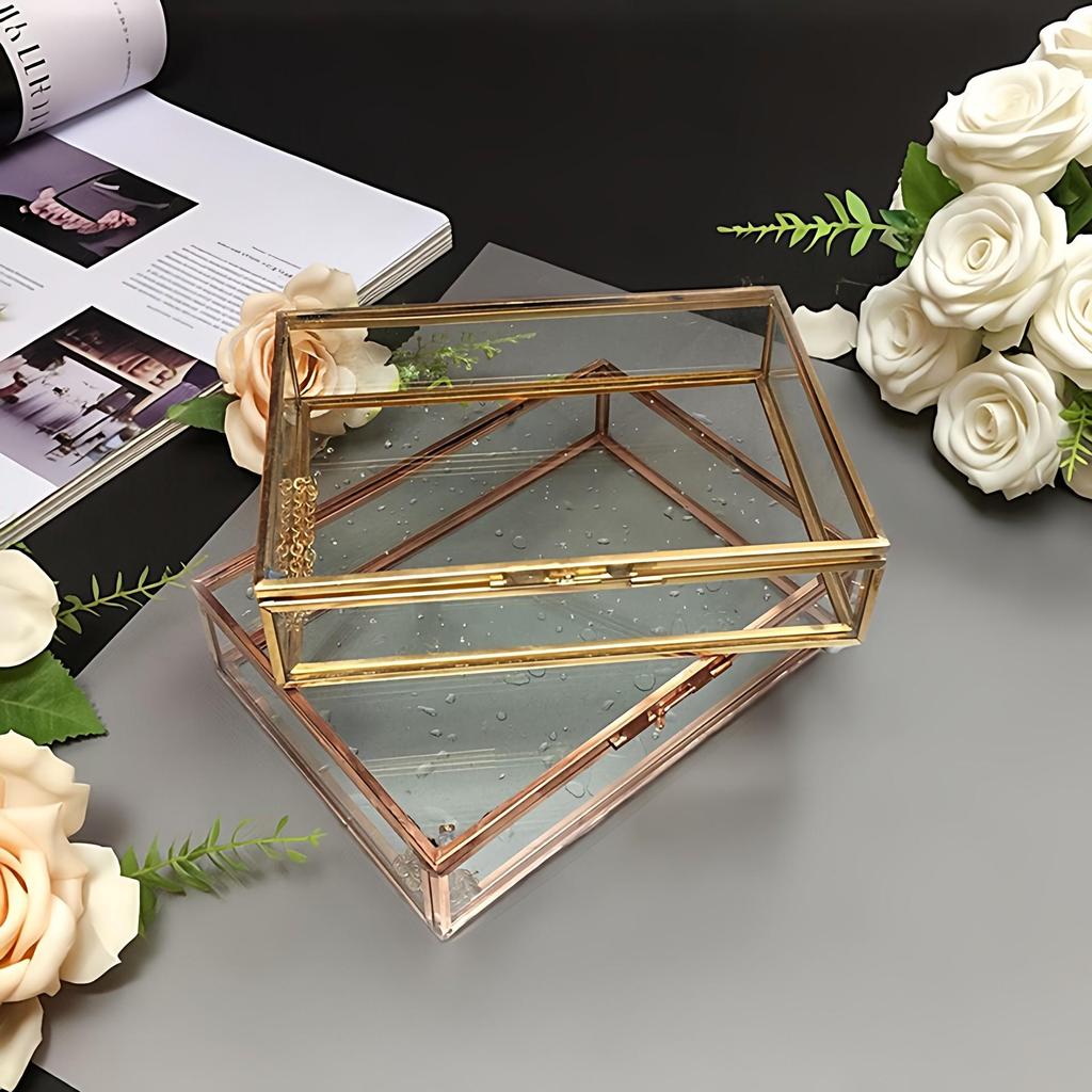 Elegant European Glass Jewelry and Cosmetics Organizer with Flip Lid