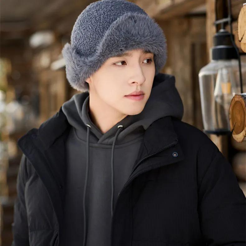 WTEMPO Men's Outdoor Faux Fur Solid Color Soft Plush Cycling Hats Autumn Winter Windproof Cold-proof Warm Bomber Hats