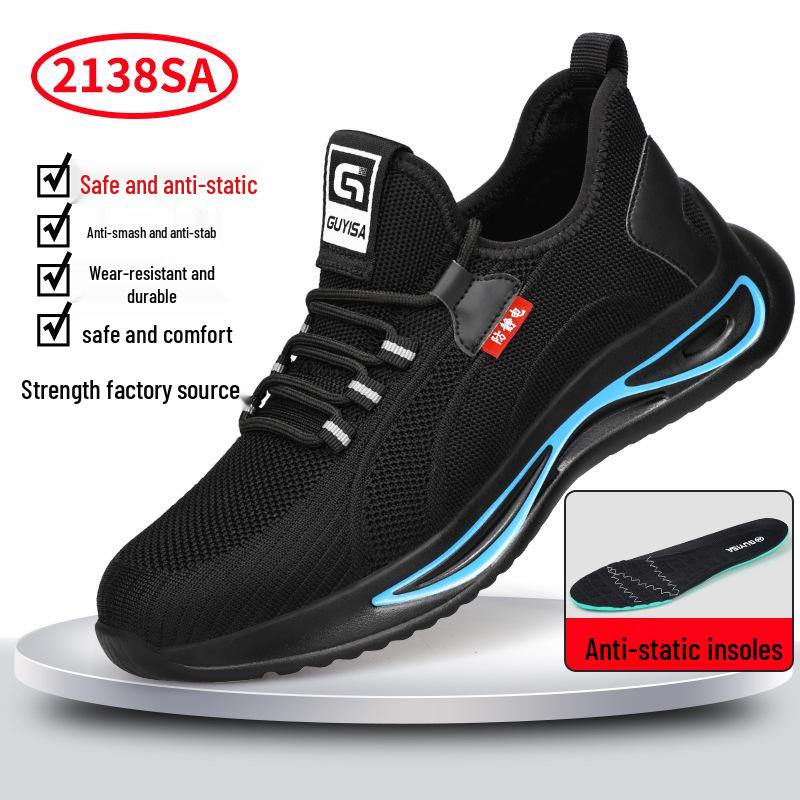 Four Seasons Fly-Knit Protective Work Shoes: Anti-Smashing, Anti-Piercing, and Anti-Static.