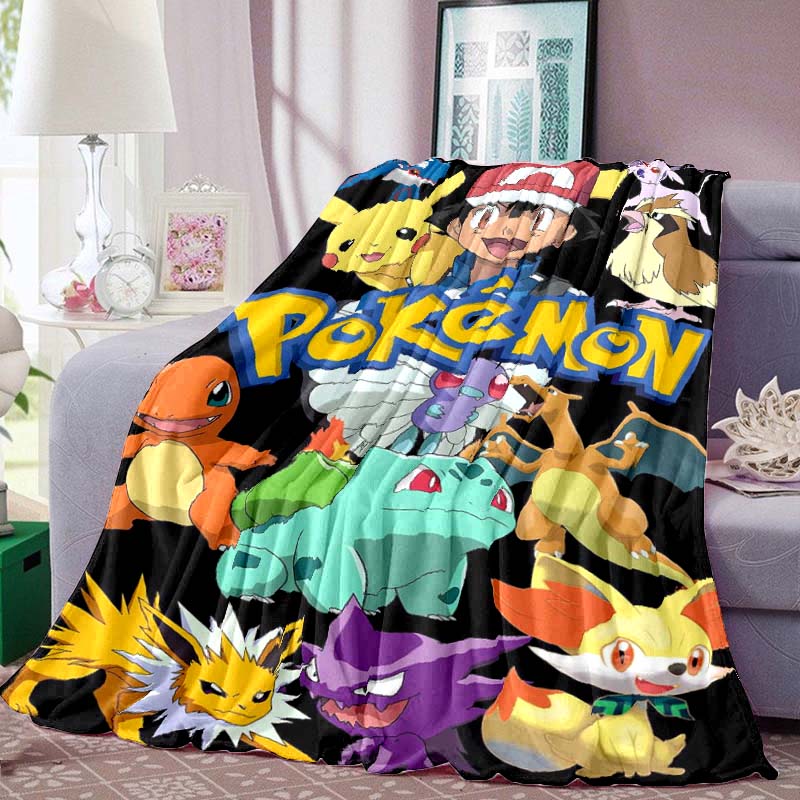 Pokémon Anime Print Blanket Warm Comfortable Flannel Blanket for Bedrooms, Sofas, Beds, Chairs, Picnics, Travel -LXR36