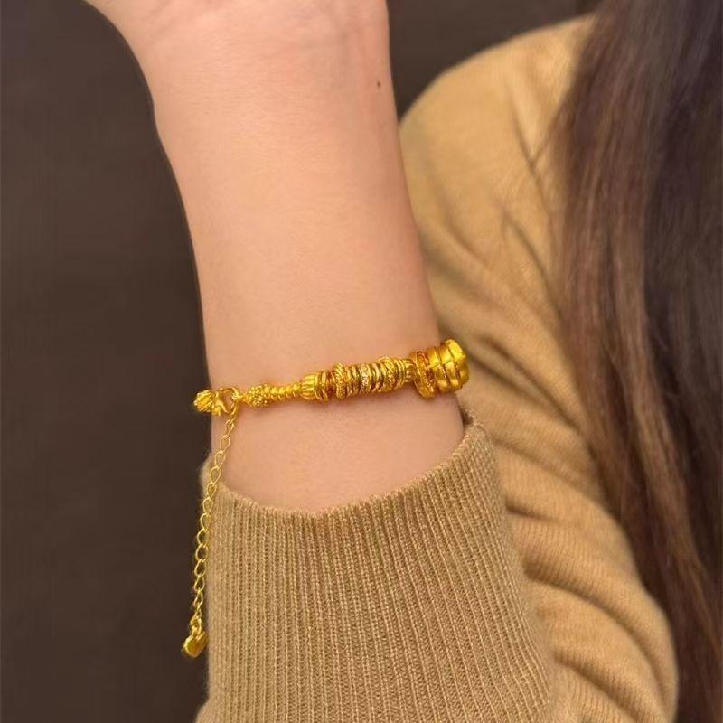 Golden Five Emperors Ancient Method Gourd Twist Bracelet Chinoiserieretroniche Style Girlfriend Bracelet