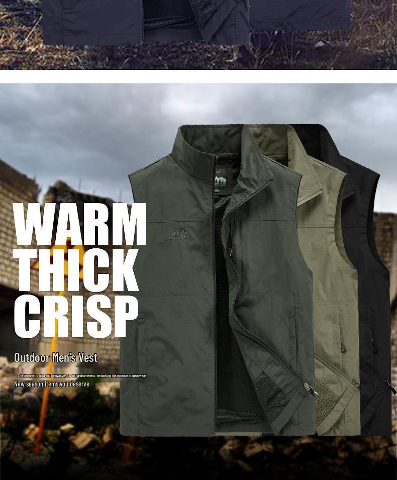 Men's Plus Size Quick-Dry Outdoor Casual Vest - Sleeveless, Loose Fit for Spring & Autumn