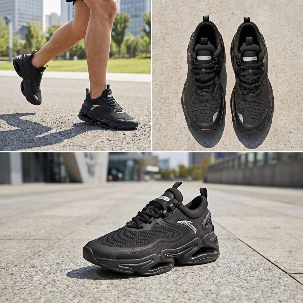 Anta Comfortable Slip Resistant Abrasion Resistant Breathable Cushioning Low top Running Shoes Men's Black 912045552-3