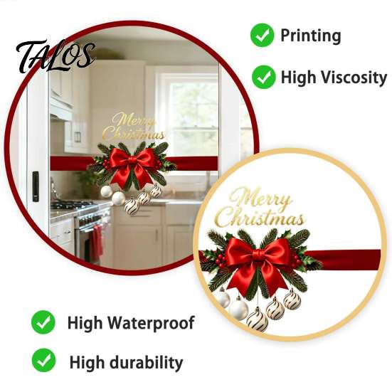 Durable Winter Holiday Decals Gold Merry Christmas Window Clings, Decorative PVC for Reusable Glass Decor Home Decor, Waterproof Removable Stickers