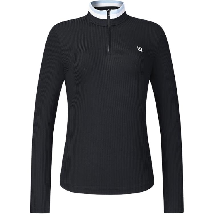 FILA Color Block Stand Collar Fashion Casual Long Sleeve T-Shirt Women Tops Black A11W445221B-BK