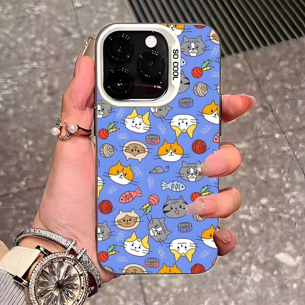 Cute Cartoon Cats And Dogs Phone Case For IPhone 17 Pro Max 16 15 14 13 11 12 Mini Xs Xr 8 Plus Se Color Silver Cover
