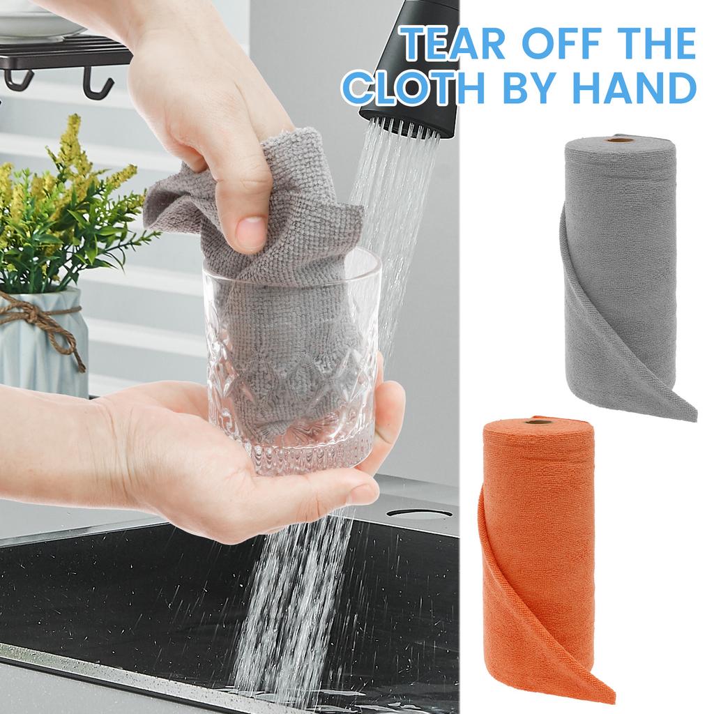 50pcs/Rolls Reusable Cleaning Wipe Cloth Kitchen Household Microfiber Absorbent Towel Rolls Dish Rags Replacement