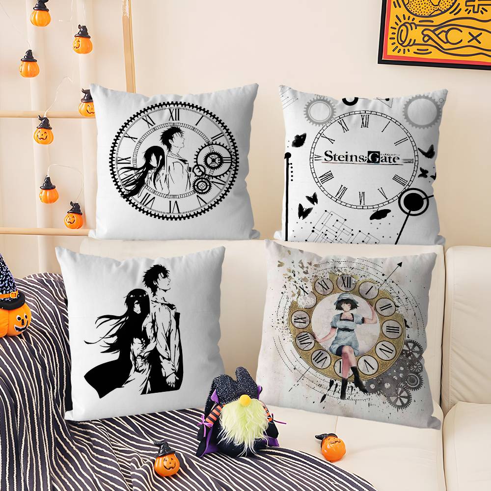 Anime S-Steins Gate Pillow Case Home Dorm Chair Back Short Plush Double-Sided Printing Office Nap Time Cushion Cover