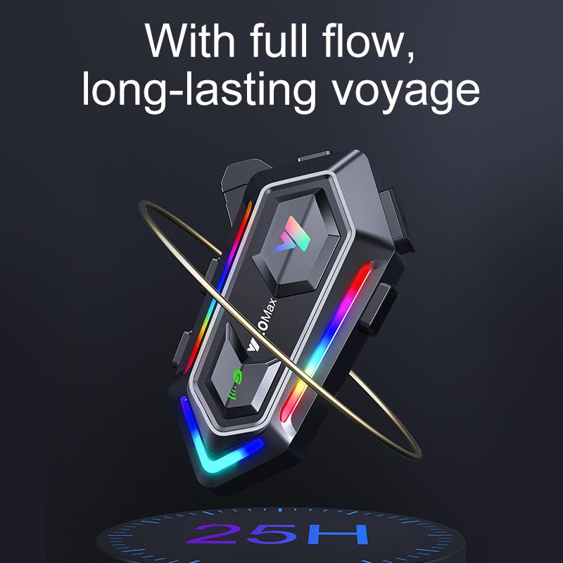 Motocycle  Helmet Headset BT5.3 Stereo, 300M Intercom, 16 RGB Lights, 1000mAh, IPX6 Waterproof, Dual Phone Pairing, Voice Control