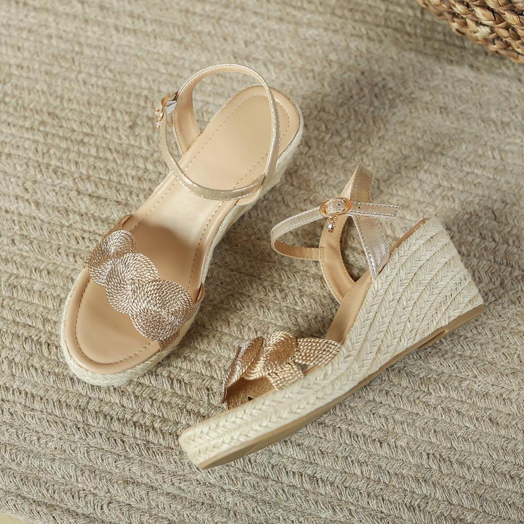 Women's Cross-Border Wedge Sandals - High Heel, Thick Platform, Casual Outdoor, Hemp Braid Fisherman Style