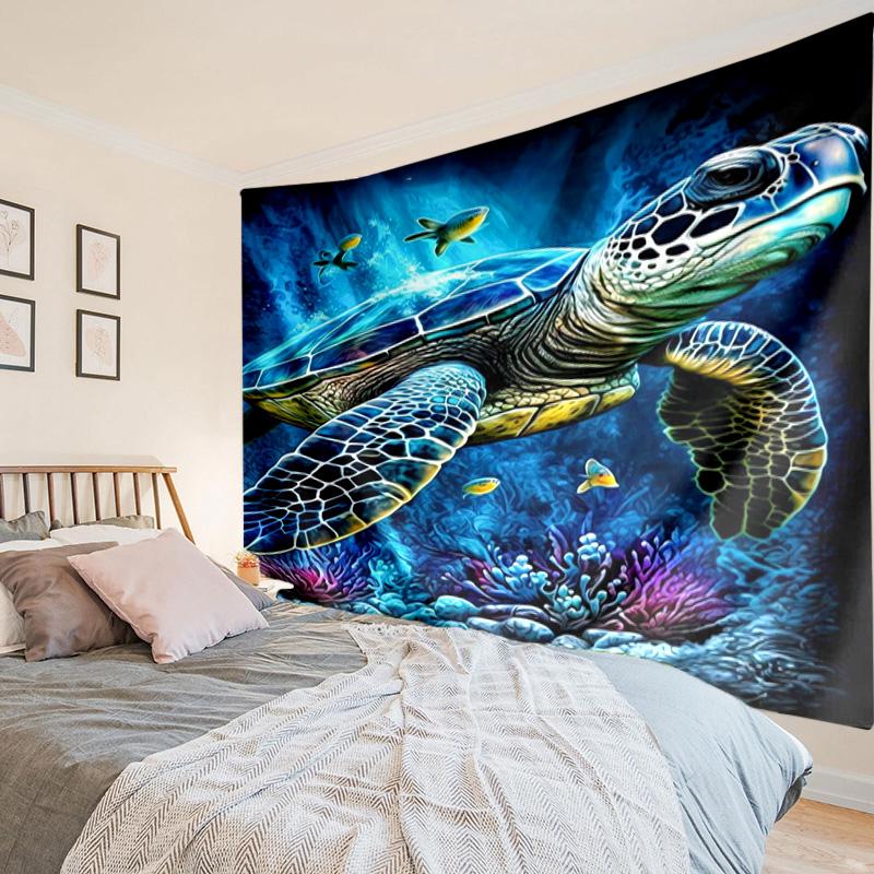Cartoon Sea Turtle Artwork Tapestry Room Decoration Wall Hanging for Living Room Bedroom, Dormitory, Birthday and Christmas Gifts