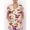 Womens V-Neck Short Sleeve Nursing Scrub Top With 3D Cartoon Print Comfortable Workwear Casual Medical Uniform