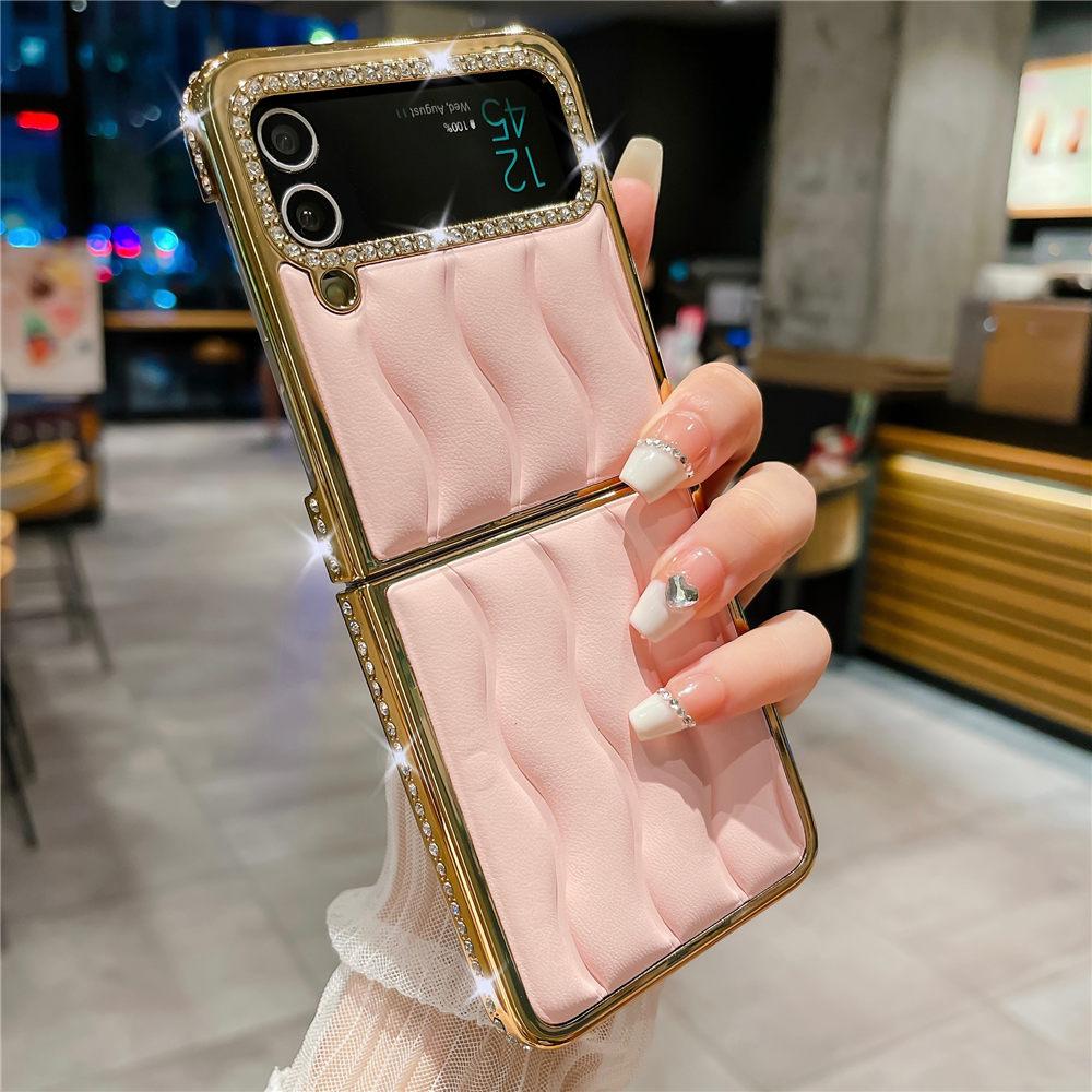 Luksusowe Złocone Diamentowe Skórzane Etui Na Samsunga Z Flip 6 Flip 5 Flip 4 3 Wstrząsoodporne Etui Na Telefon typu Flip6 Coque