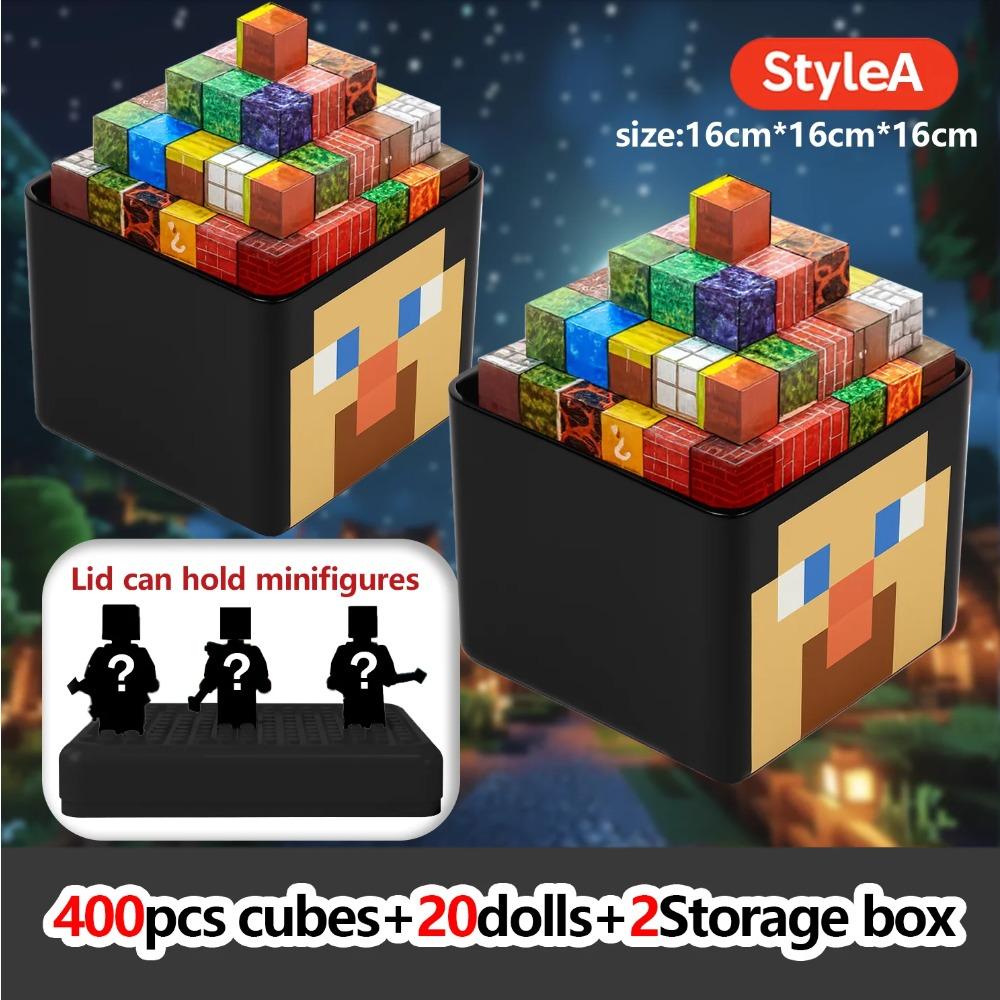 

Magnetic Building Blocks Toy Storage Box Set Can hold Figures Magnet Cube Pixel style Model Baseplate Toys Gift for Boy Children