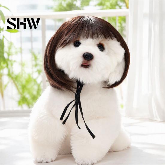 Small Dog Halloween Costume Funny Pet Wig, Cute Bob Cut Cat Afro Curly Wig with Adjustable Cosplay Accessories Elastic Band, Breathable for Dogs, Cats