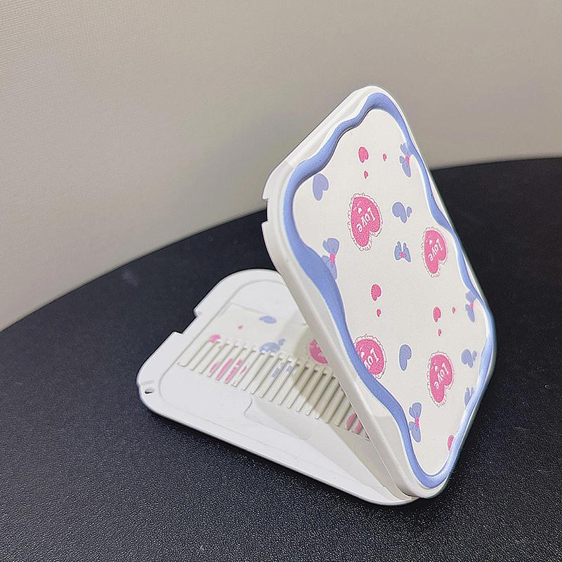 Cartoon Bow Love Heart Portable Mirror Comb Set Foldable Creativity Student Cartoon Mirror And Hair Comb Girls Gifts
