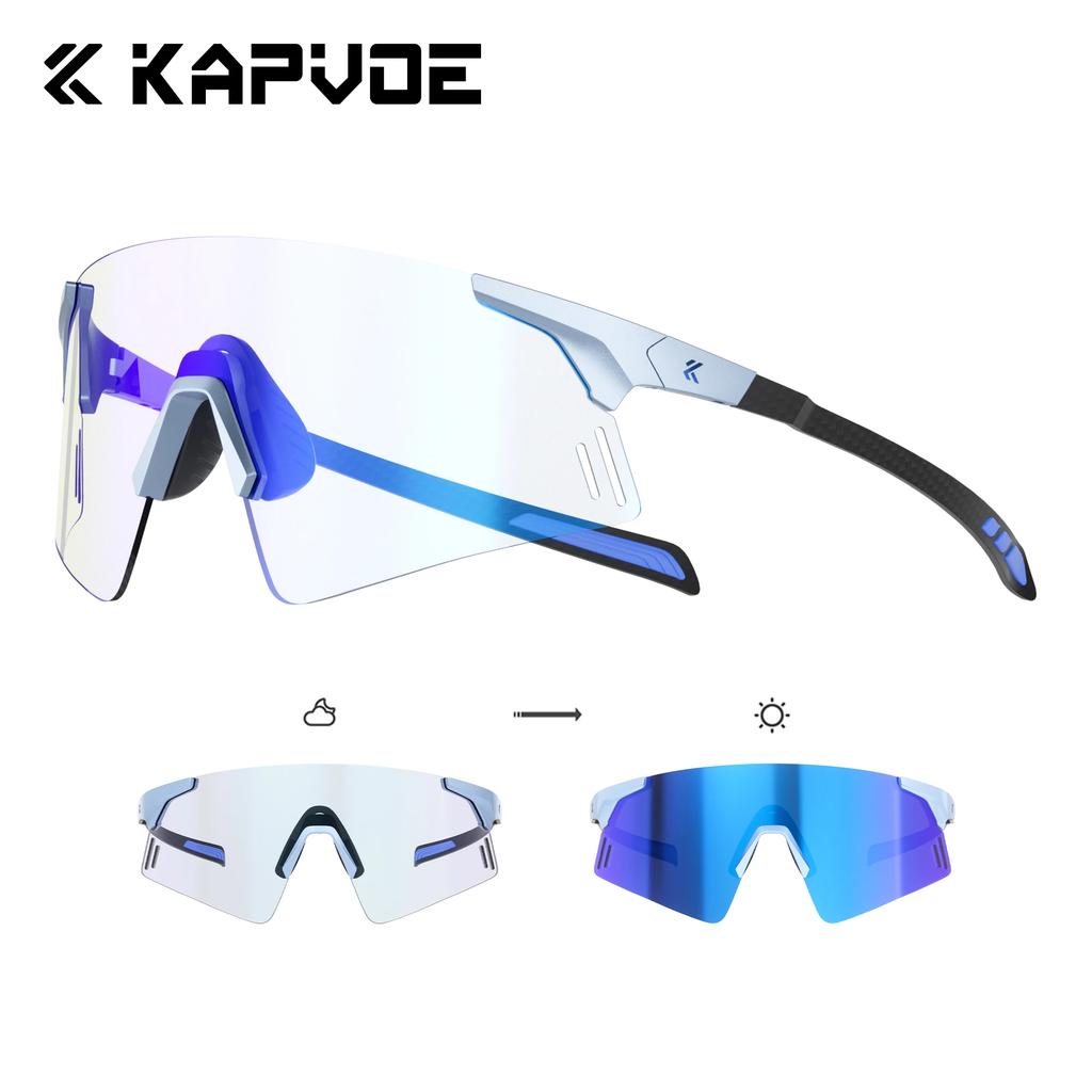 Kapvoe Lightweight Photochromic Rimless Sunglasses Real Carbon Fiber Cycling Glasses UV400 MTB Bike Running Men Sports Eyewear