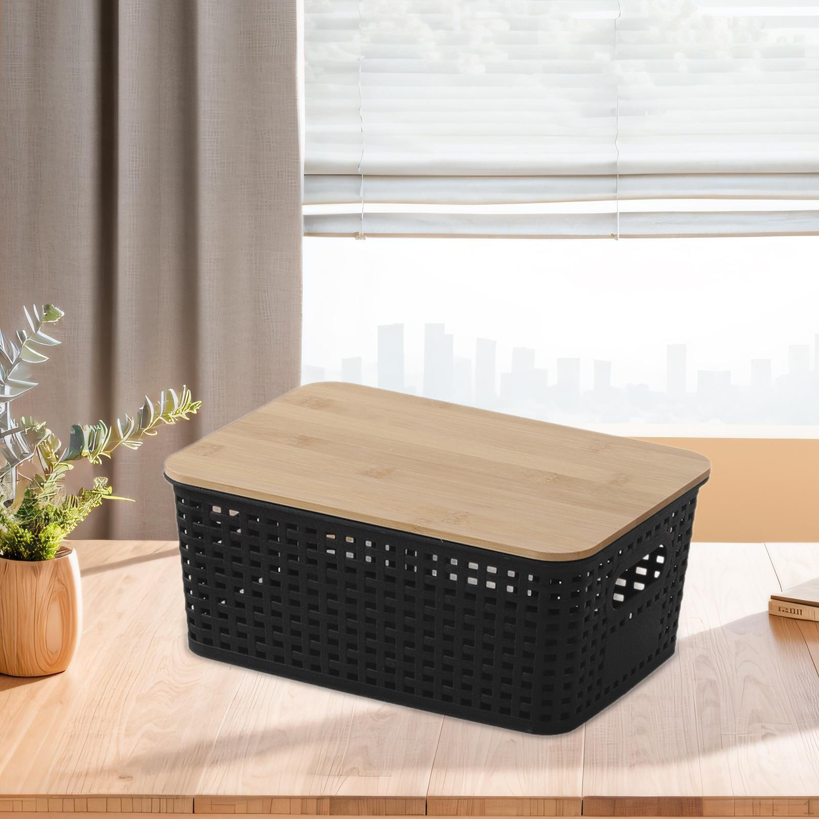 

Storage Basket Weave Box Multipurpose Portable for Organizing Container Kitchen Cabinet чёрный