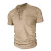 Men Black Washed Henley Neck Short Sleeve Chest Pocket Casual T Shirt
