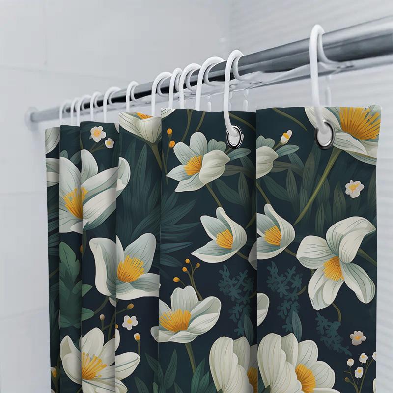 Floral Dark Green Bath Curtain Waterproof Decorative Shower Curtain In White Yellow Colors Modern Home Decor Accessories (180X24