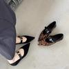 Temperament retro leopard print single shoes spring new low heel shallow mouth pointed one-word buckle with Mary Jane