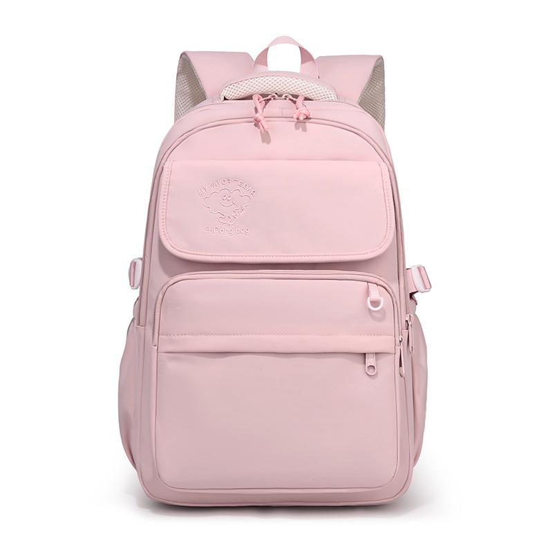Large Capacity Student Schoolbag Women's Solid Color Backpack Multi-Compartment Wear-Resistant Backpack
