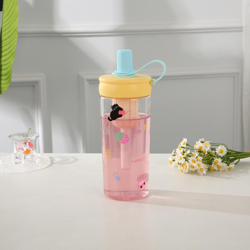 Water Bottle High Value Cute Plastic Cup Summer Girl Cartoon Flower Tea Cup Tea Separation Tea Cup Portable Sports Water Cup