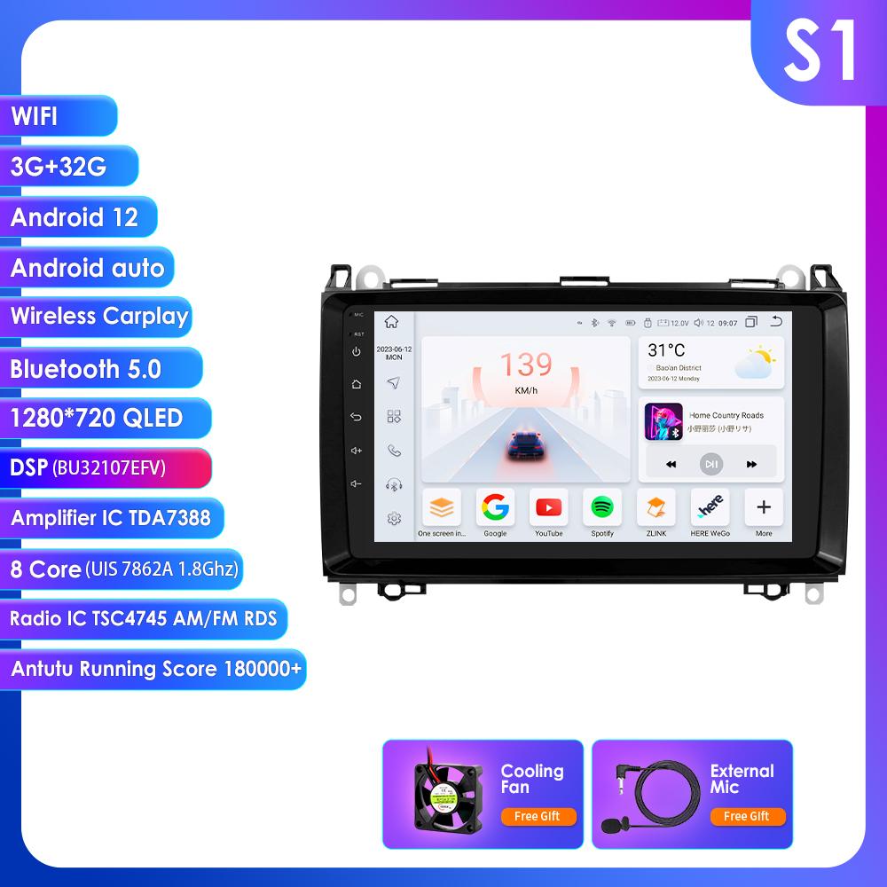 HIzpo 9" Android 13 Wireless Carplay for Mercedes Benz B200 W245 W639 W906 Sprinter Navi GPS 2 Din Car Radio Multimedia Player RDS DSP Bluetooth SWC