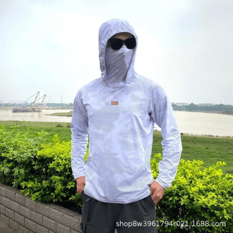 Mens UPF 50 Quick-Dry Fishing Sun Protection Hooded Rash Guard T-Shirt Beach Surfing Outdoor Activities