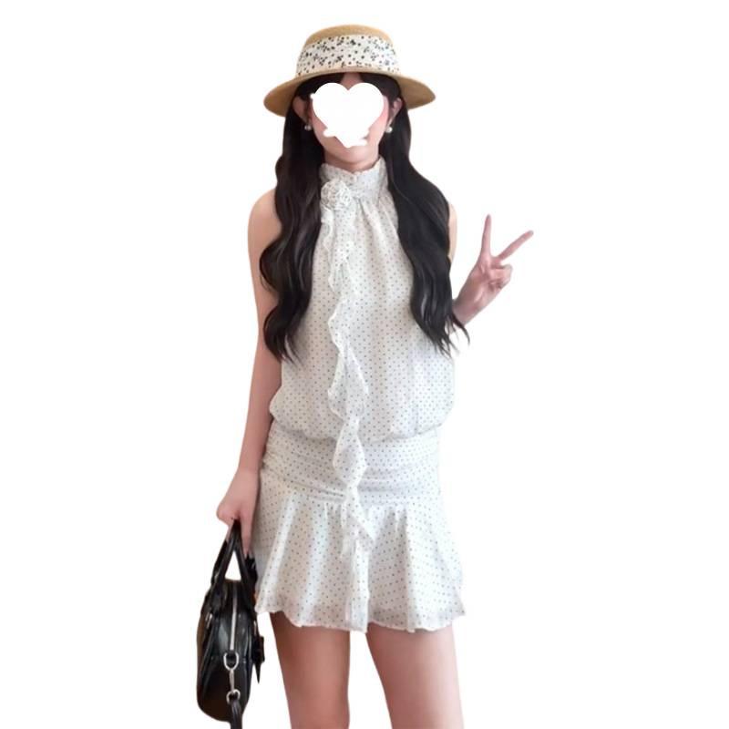 French High-end Vacation Style Polka Dot Dress, Children Wear a Small Neck Skirt When They Go Out On May Day In Summer