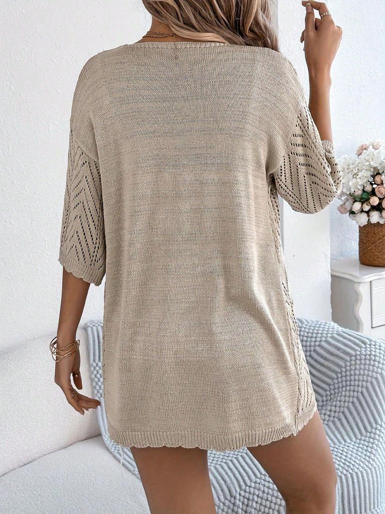 Elegant Bohemian Summer Knit Cardigan - Women's Short Sleeve Style
