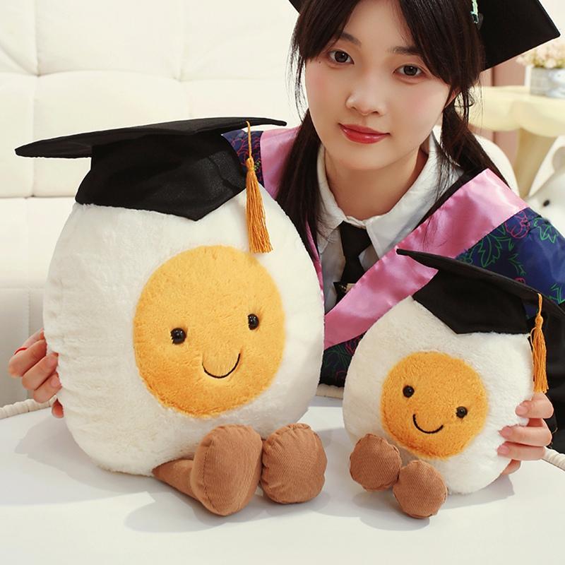 14/25/40CM Kawaii Toy Boiled Egg with Doctorial Hat Funny Egg Pillow Stuffed Soft Dolls Graduation Birthday Gift
