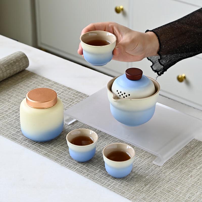Gradient Ceramic Gourd Travel Tea Set