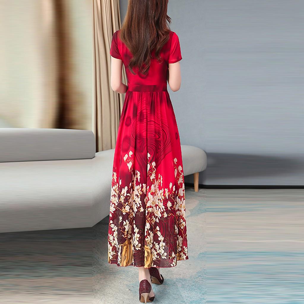 Women Fashion Summer Lady Elegant Short Sleeve Retro Printing Dress