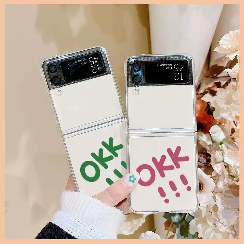 Plain OKK Words Letters Pattern Transparent Case for Samsung Galaxy Z Flip 5 6 4 3 5G Clear Cover Flip5 Flip6 4 INS Fundas Shell