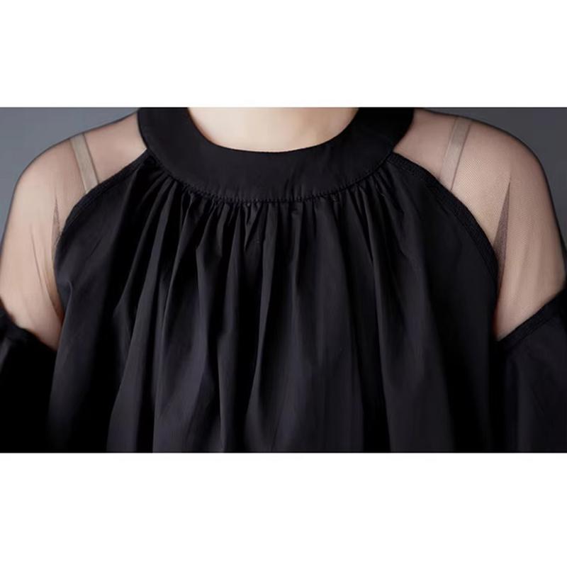 Xitao Rochie largă de damă cu patchwork din plasă și gât rotund ZMY1047