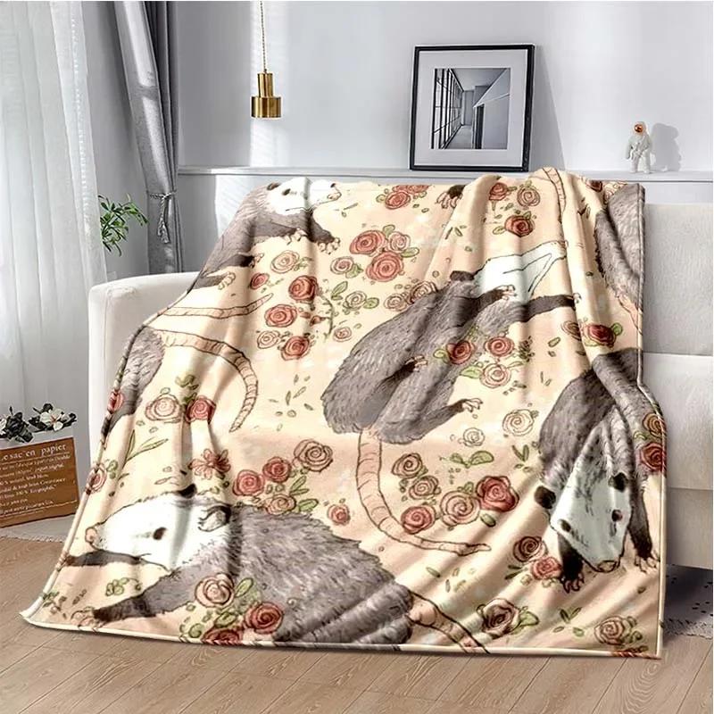 Opossum Screm Cute Pattern Blanket Flannel Plush Blanket Possum Animal Soft Throw Bedroom Sofa Warm Blanket Picnic Blanket Gift