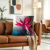 Fuchsia Flower Watercolor Print Throw Pillow Cover, Faux Embroidery Style Decorative Cushion For Living Room Bedroom Sofa Couch