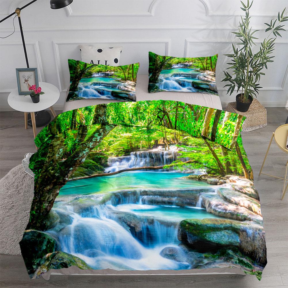 Watercolor Turquoise Flowers Duvet Cover Set King Queen Double Full Twin Single Size Bed Linen Set