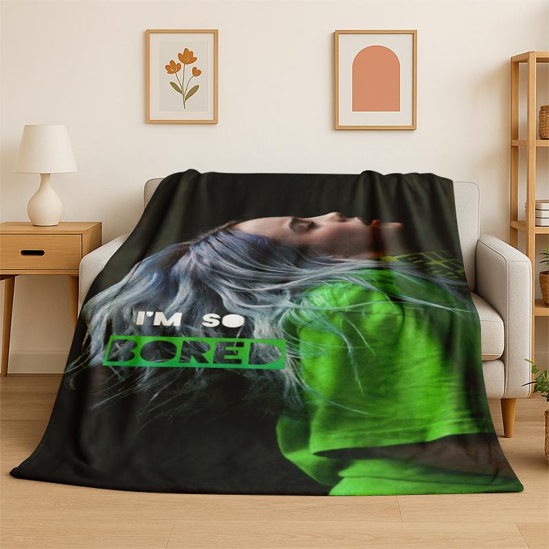 3D Billie Eilish Sängerin Star Flanell Decke Weich Warm Überwurfdecke für Schlafzimmer Wohnzimmer Bett Reise Camping Picknick Geschenk