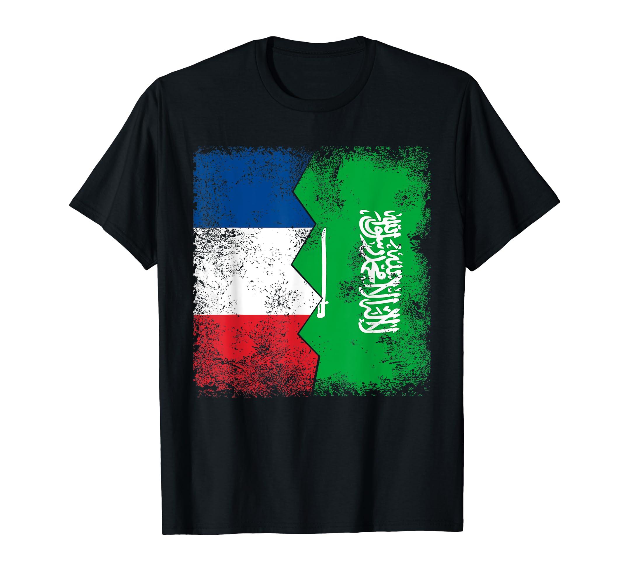 France Saudi Arabia Flag Half Saudi Arabia French Roots Vintage T-Shirt