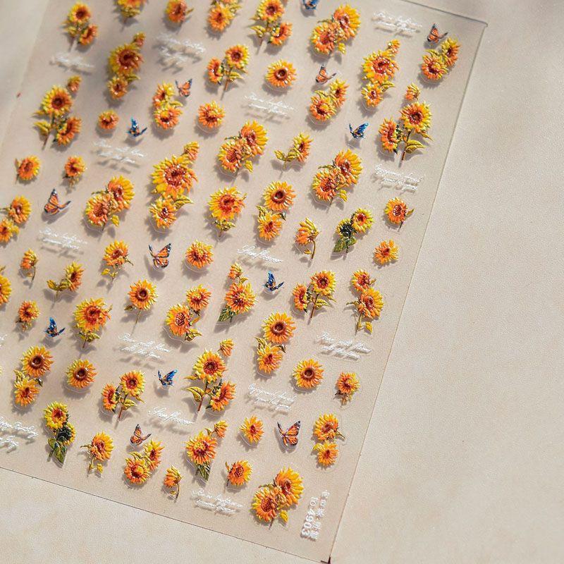 

Shell Light Sunflower Nail Sticker Relief 5D New Arrival Adhesive Japanese-Style and Internet-Famous Ins Nail Sticker Decorations Embossed Sunflower 4903