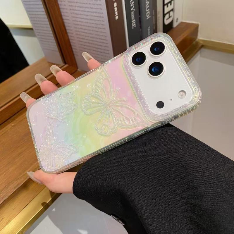 3D Bling Glitter Butterfly Laser Gradient Phone Case For iPhone 17 Air 16 15 14 13 12 11 Pro Max Transparent Shockproof Cover