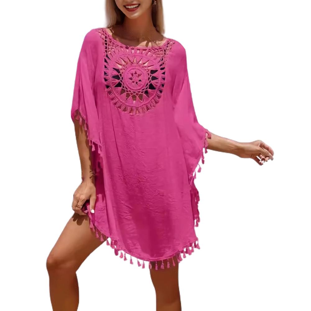 

Женское свободное повседневное пляжное бикини с короткими рукавами и кисточками в стиле пэчворк для отдыха